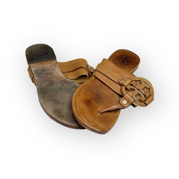 Tory Burch 𐮛 Amanda Double T Reva Thong Sandal 𐮛 Tan Leather 𐮛 Miller 𐮛 8.5 - Picture 15 of 17